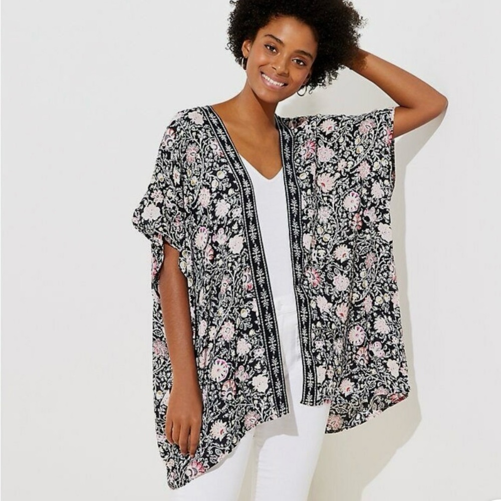 LOFT Blue Floral Casual Kimono BoHo